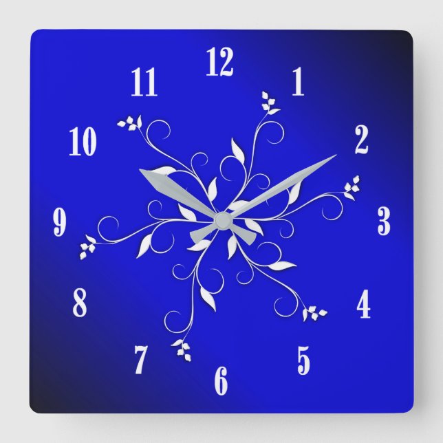 Horloge Carrée Electric cobalt Blue White Numbers Accent (Recto)