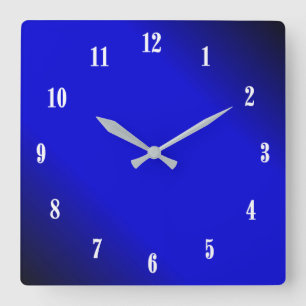 Horloge Carrée Electric cobalt Blue White Numbers Wall Clock