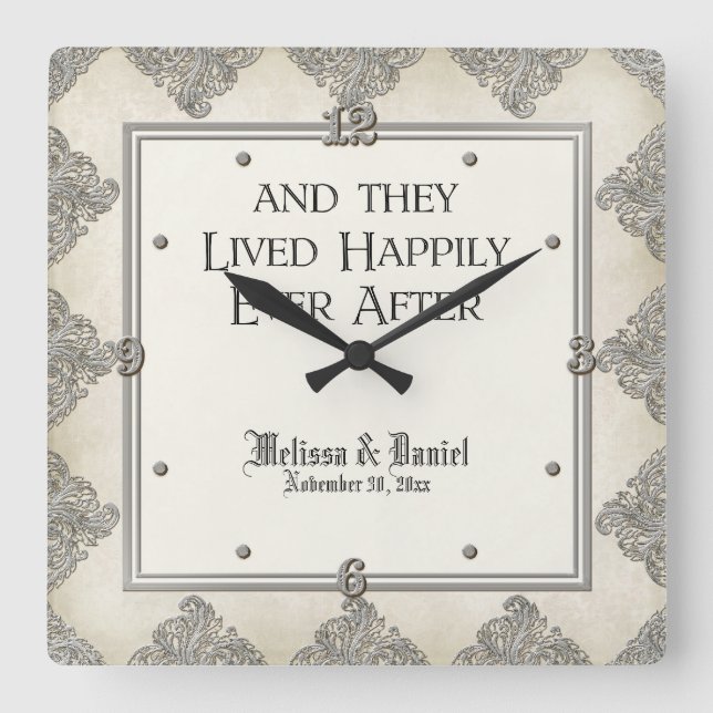 Horloge Carrée Élégance 3 de cravate noire - damassé argentée de (Recto)