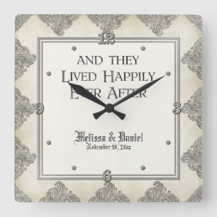 Horloge Carrée Élégance 3 de cravate noire - damassé argentée de