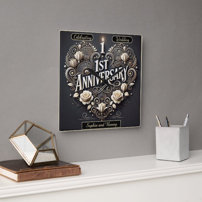 Horloge Carrée Élégance en forme de coeur pour les commémorations (Bureau)