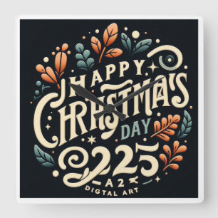 Horloge Carrée Élégance festive : Vibrant Noël 2025 Salutation"