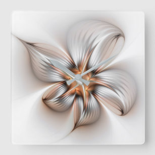 Horloge Carrée Élégance florale Art Abstrait fractal moderne