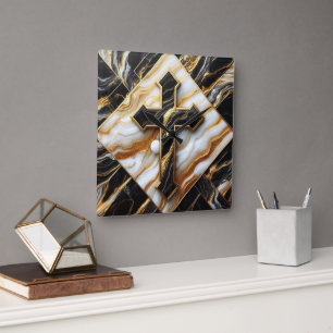 Horloge Carrée Elégance Monochrome céramique motif Touches dorées