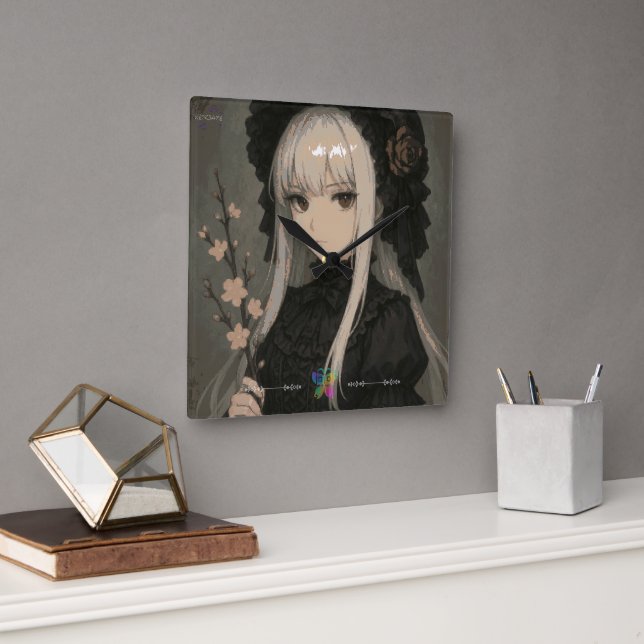 Horloge Carrée Elegance of the Midnight Blossom Maiden Premium (Bureau)