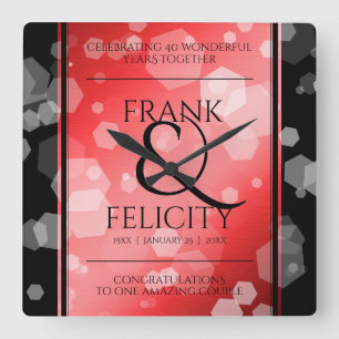 Horloge Carrée Élégant 40ème 80ème anniversaire de Ruby Mariage