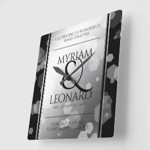 Horloge Carrée Élégant 70e anniversaire de Mariage Platinum