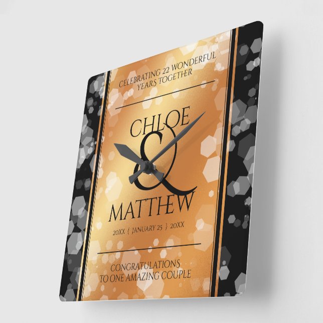 Horloge Carrée Élégant 7e 22e 49e Noces de cuivre Anniversaire de (Angle)