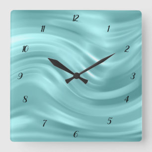 Horloge Carrée Elegant Aqua Blue Swirl
