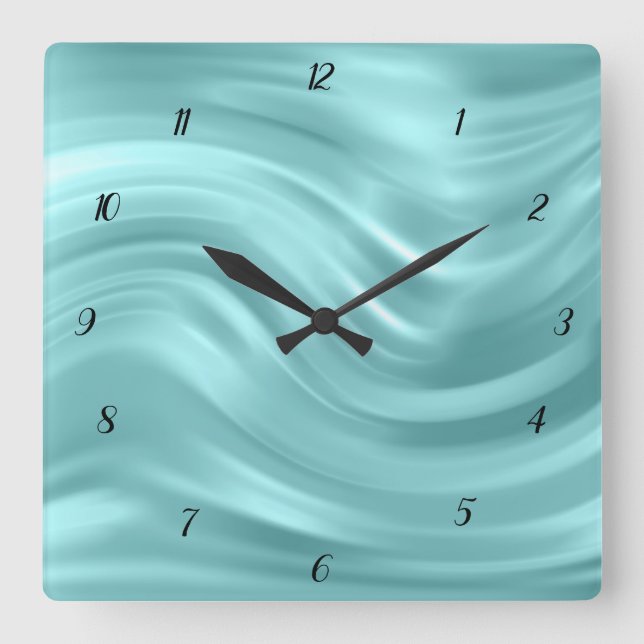 Horloge Carrée Elegant Aqua Blue Swirl (Recto)