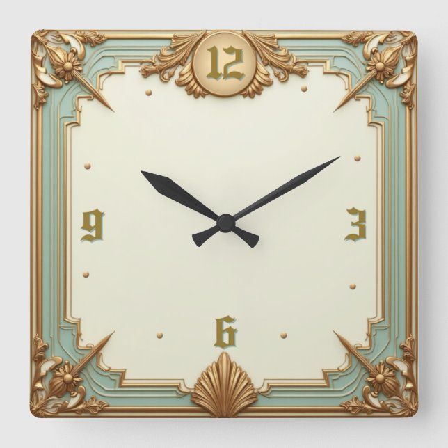 Horloge Carrée Élégant Art Déco (Recto)