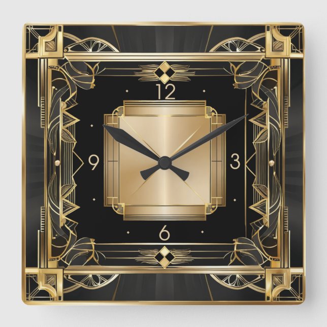 Horloge Carrée Élégant Art Déco (Recto)