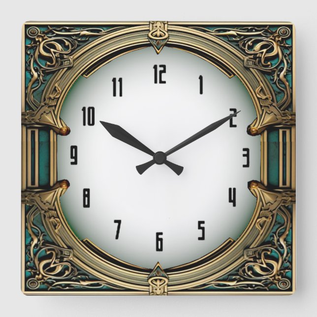 Horloge Carrée Élégant Art Déco (Recto)