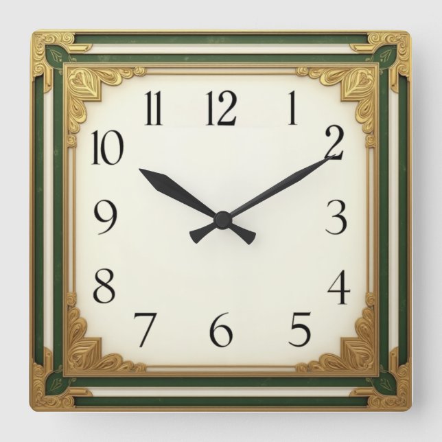 Horloge Carrée Élégant Art Déco (Recto)