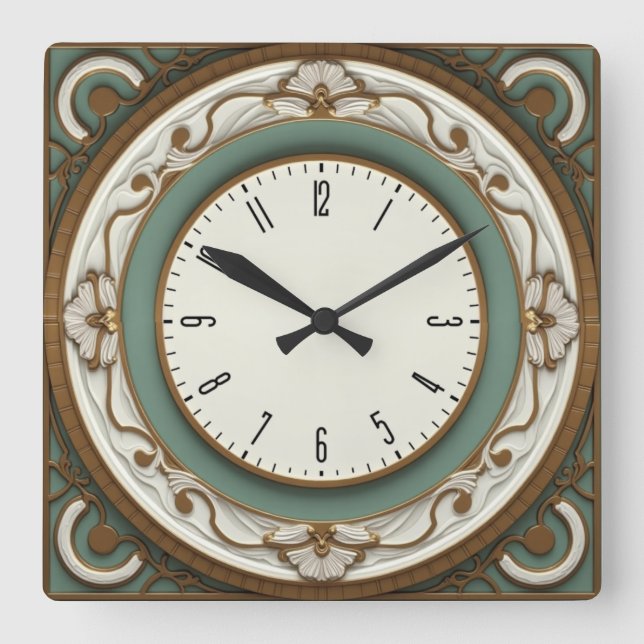 Horloge Carrée Élégant Art Déco (Recto)