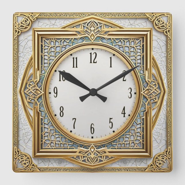 Horloge Carrée Élégant Art Déco (Recto)