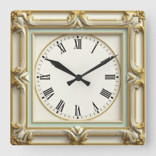 Horloge Carrée Élégant Art Déco Blanc