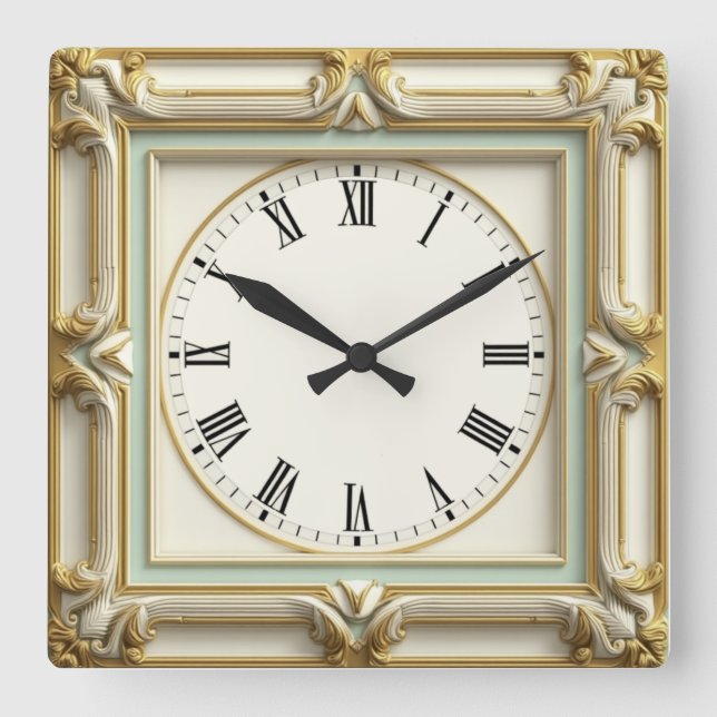 Horloge Carrée Élégant Art Déco Blanc (Recto)