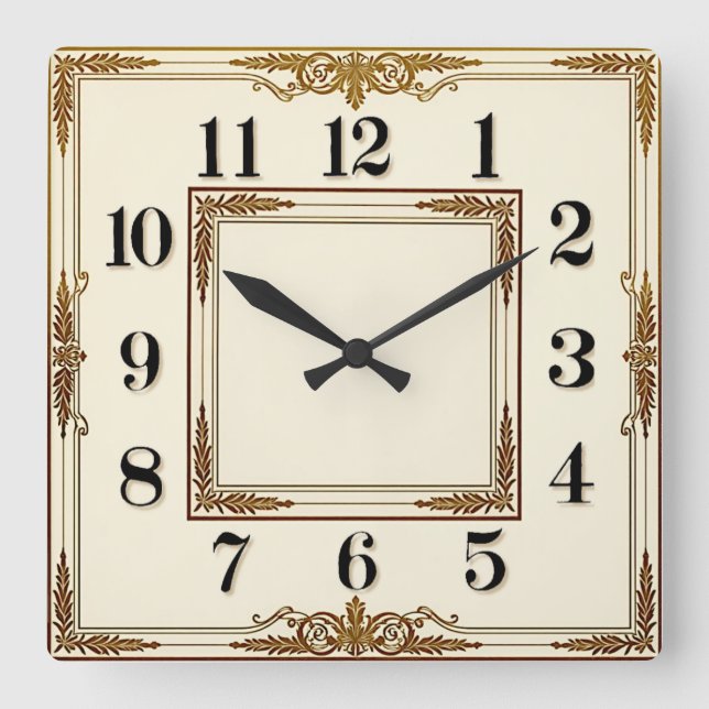 Horloge Carrée Élégant Art Déco Blanc (Recto)