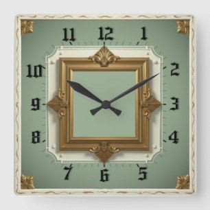 Horloge Carrée Élégant Art Déco Menthe