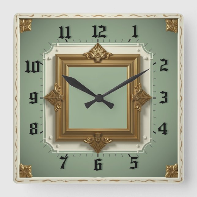 Horloge Carrée Élégant Art Déco Menthe (Recto)