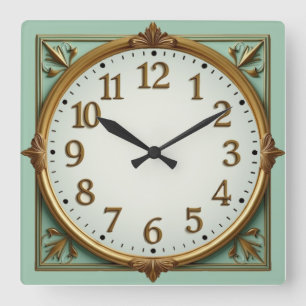 Horloge Carrée Élégant Art Déco Menthe