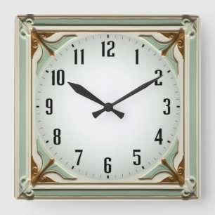 Horloge Carrée Élégant Art Déco Menthe