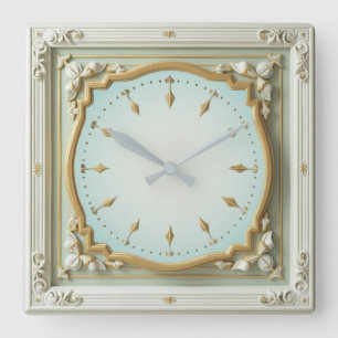 Horloge Carrée Élégant Art Déco Menthe