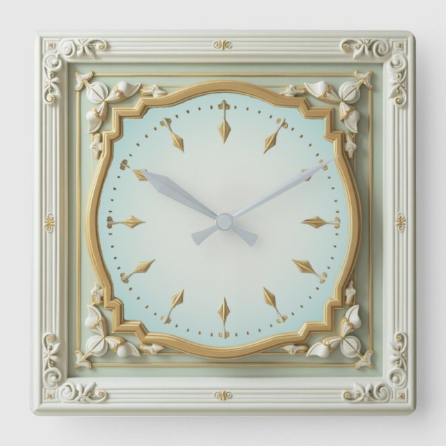 Horloge Carrée Élégant Art Déco Menthe (Recto)