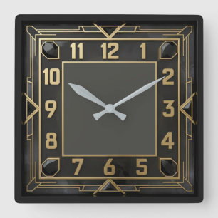 Horloge Carrée Élégant Art Déco Noir
