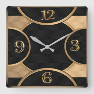 Horloge Carrée Élégant Art Déco noir et or