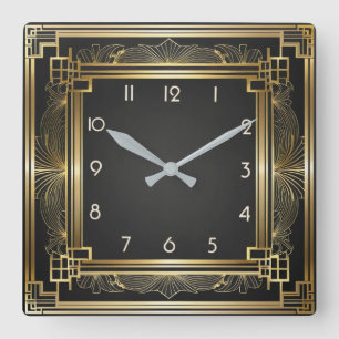 Horloge Carrée Élégant Art Déco Or