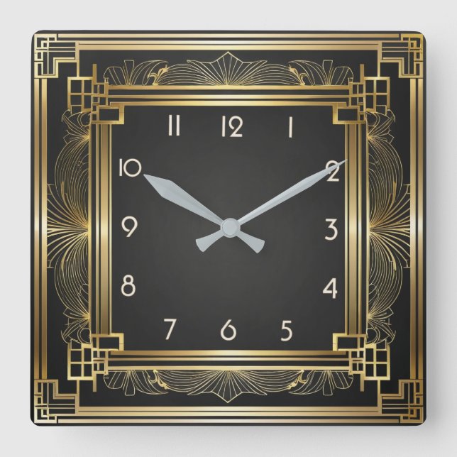 Horloge Carrée Élégant Art Déco Or (Recto)