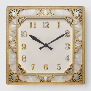 Horloge Carrée Élégant Art Déco Or