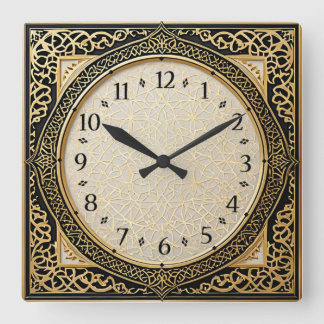 Horloge Carrée Élégant Art Déco Or