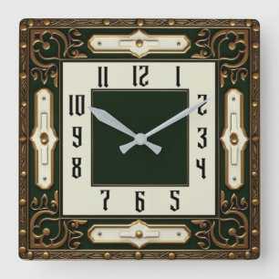 Horloge Carrée Élégant Art Déco Vert