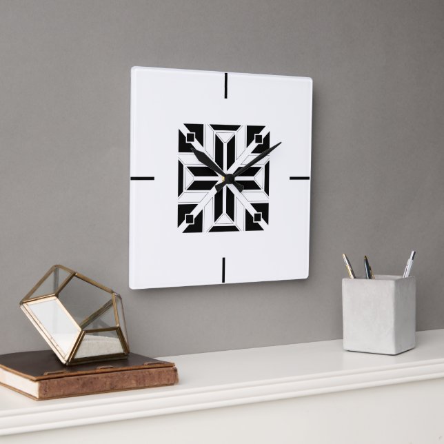 Horloge Carrée Elegant Black and White Geometric Pattern (Bureau)