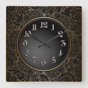 Horloge Carrée Elegant Black & Gold