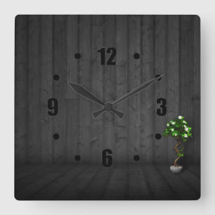 Horloge Carrée Elegant Black Wood Design square Wall Clocks