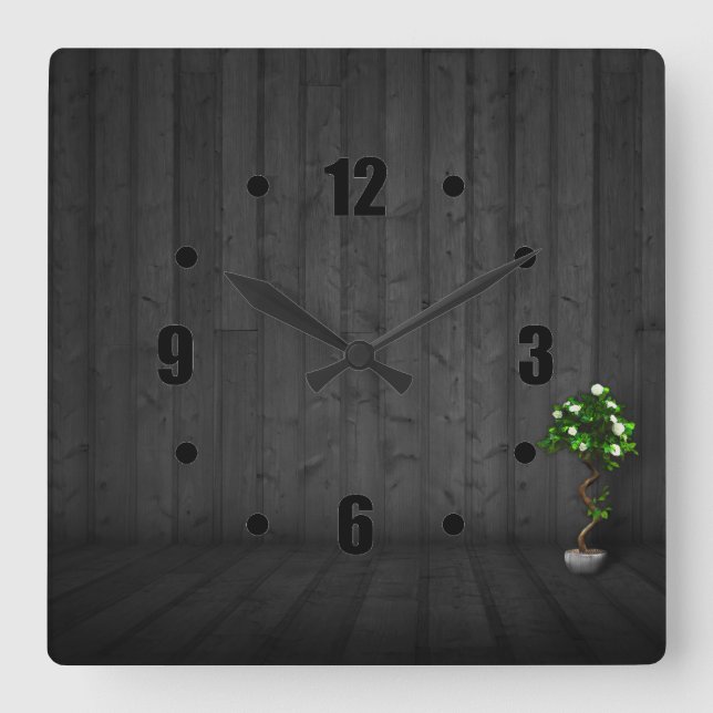 Horloge Carrée Elegant Black Wood Design square Wall Clocks (Recto)