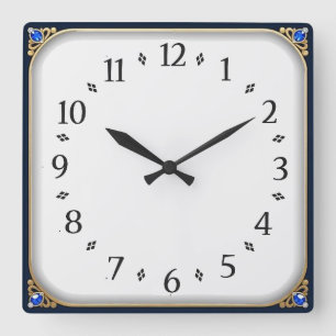 Horloge Carrée Élégant bleu Art Déco