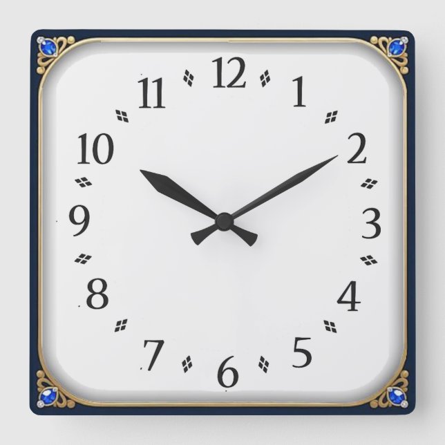 Horloge Carrée Élégant bleu Art Déco (Recto)