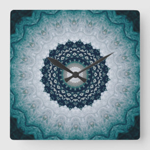 Horloge Carrée Elégant bleu marine Mandala