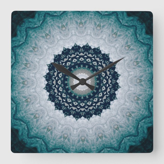 Horloge Carrée Elégant bleu marine Mandala (Recto)
