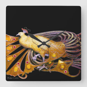 HORLOGE CARRÉE ÉLÉGANT CACHET EN JAUNE ET NOIR