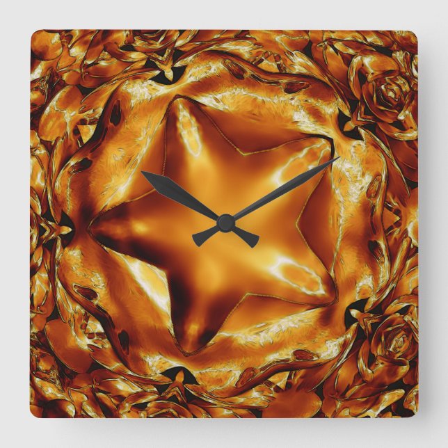 Horloge Carrée Elegant Chic Copper Gold Christmas Star (Recto)