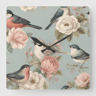 Horloge Carrée Elégant Chic Cottagecore Vintage Shabby Floral