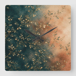 Horloge Carrée Élégant Coussin de Jardin en Teal Émeraude et Or R