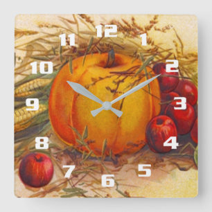 Horloge Carrée Élégant Cuisine Vintage Automne Récolte Thanksgivi