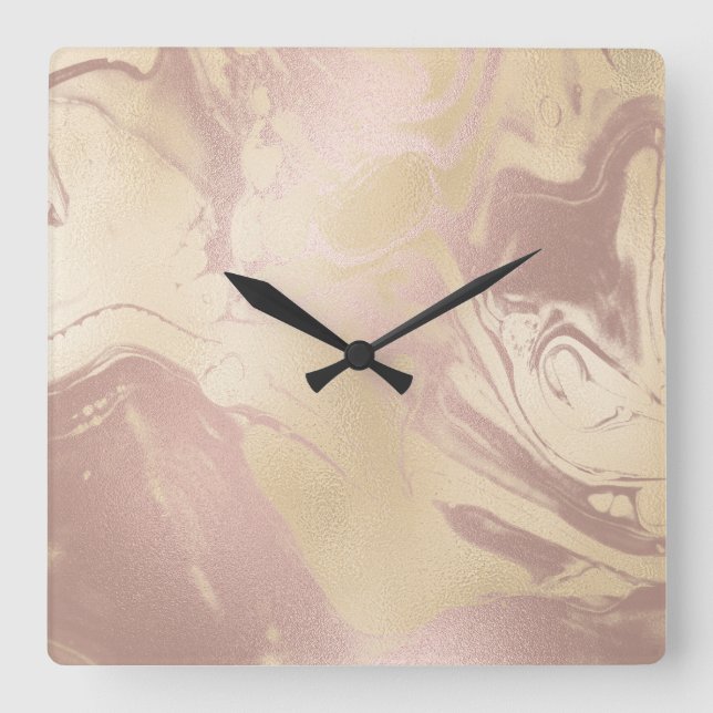 Horloge Carrée Élégant cuivre moderne rose gold marble look (Recto)